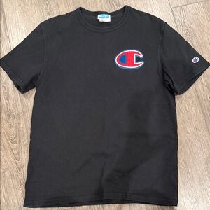 Champion Black T-Shirt with Red & Blue Logo